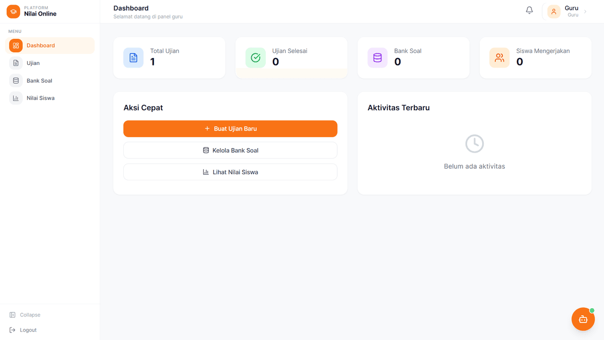 Dashboard Ujian Online nilai.online
